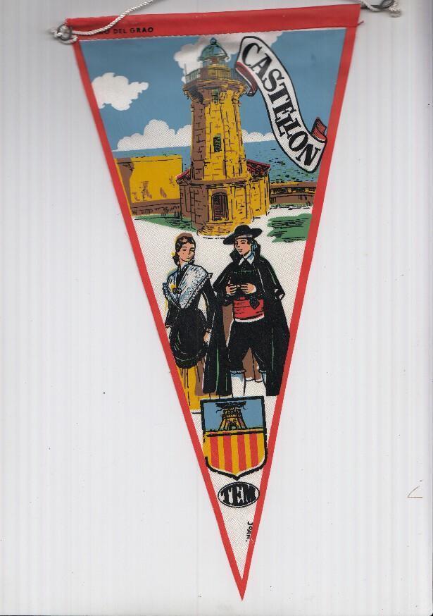 BANDERIN: TEM CASTELLON- Ilustracion del FARO DEL GRAO, Trajes tipicos y escudo de la localidad