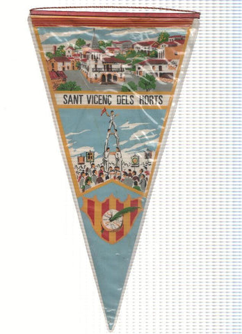 Banderin: SANT VICENÇ DELS HORTS, Barcelona - Ilustracion del Ayuntamiento, Castellers y escudo de la localidad