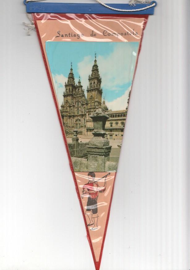 BANDERIN: SANTIAGO DE COMPOSTELA - Vista frontal de la Catedral y dibujo de gaitero