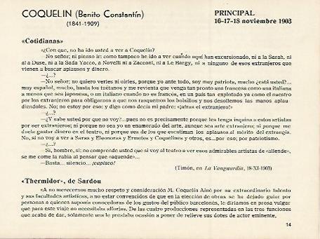 LAMINA 2938: Critica de Coquelin. Principal 16-18 noviembre 1903