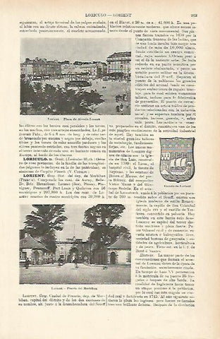 LAMINA ESPASA 1865: Vistas de Lorient Francia