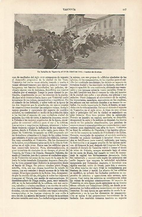 LAMINA ESPASA 5901:La batalla de Varsovia el 18 de abril de 1861 por Kossak 