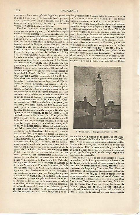 LAMINA ESPASA 14795: La Torre Nueva de Zaragoza derribada en 1886