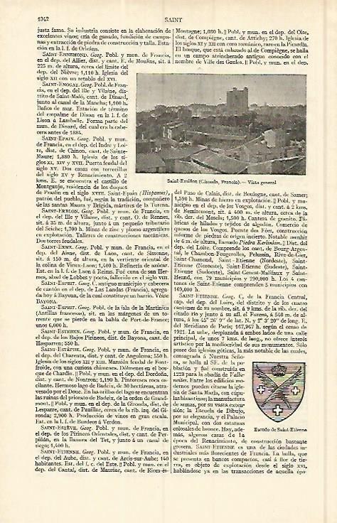 LAMINA ESPASA 17176: Vista de Saint Emilion Francia
