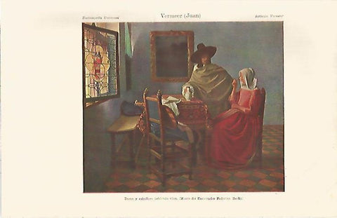 LAMINA ESPASA 6086: Dama y caballero bebiendo vino por Vermeer