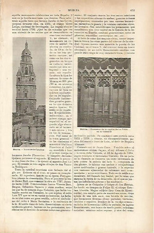 LAMINA ESPASA 11539: Torre de la Catedral de Murcia