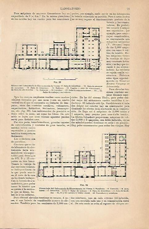 LAMINA ESPASA 8888: Sotanos y planta baja del Laboratorio de Electrotecnia de Viena