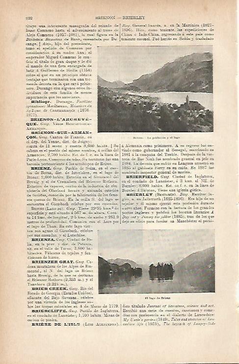 LAMINA ESPASA 11643: Vistas de Brienz Suiza