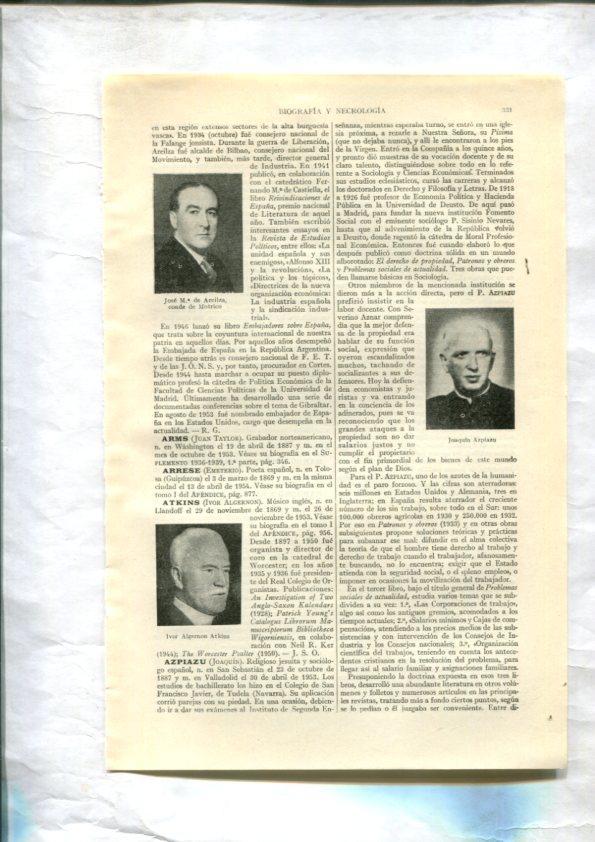 ESPASA 1953/1954: Apendice de 75 paginas dedicado a la Biografia y Necrologia