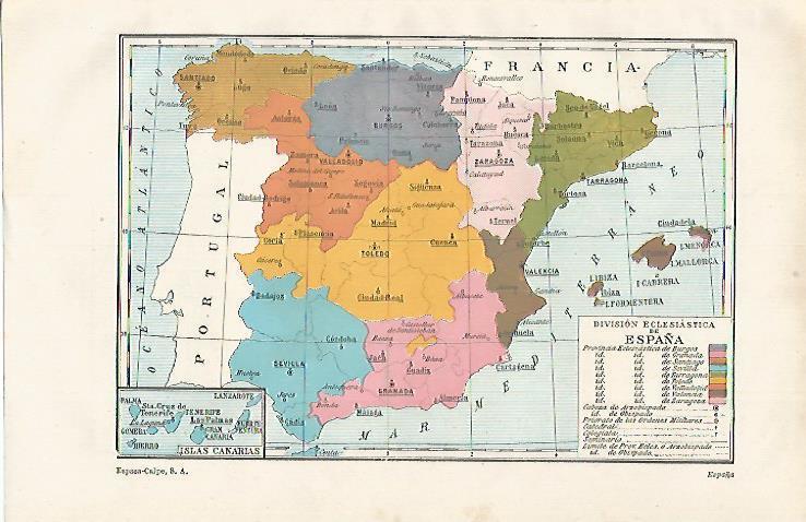 LAMINA ESPASA 15637: Division eclesiastica de España
