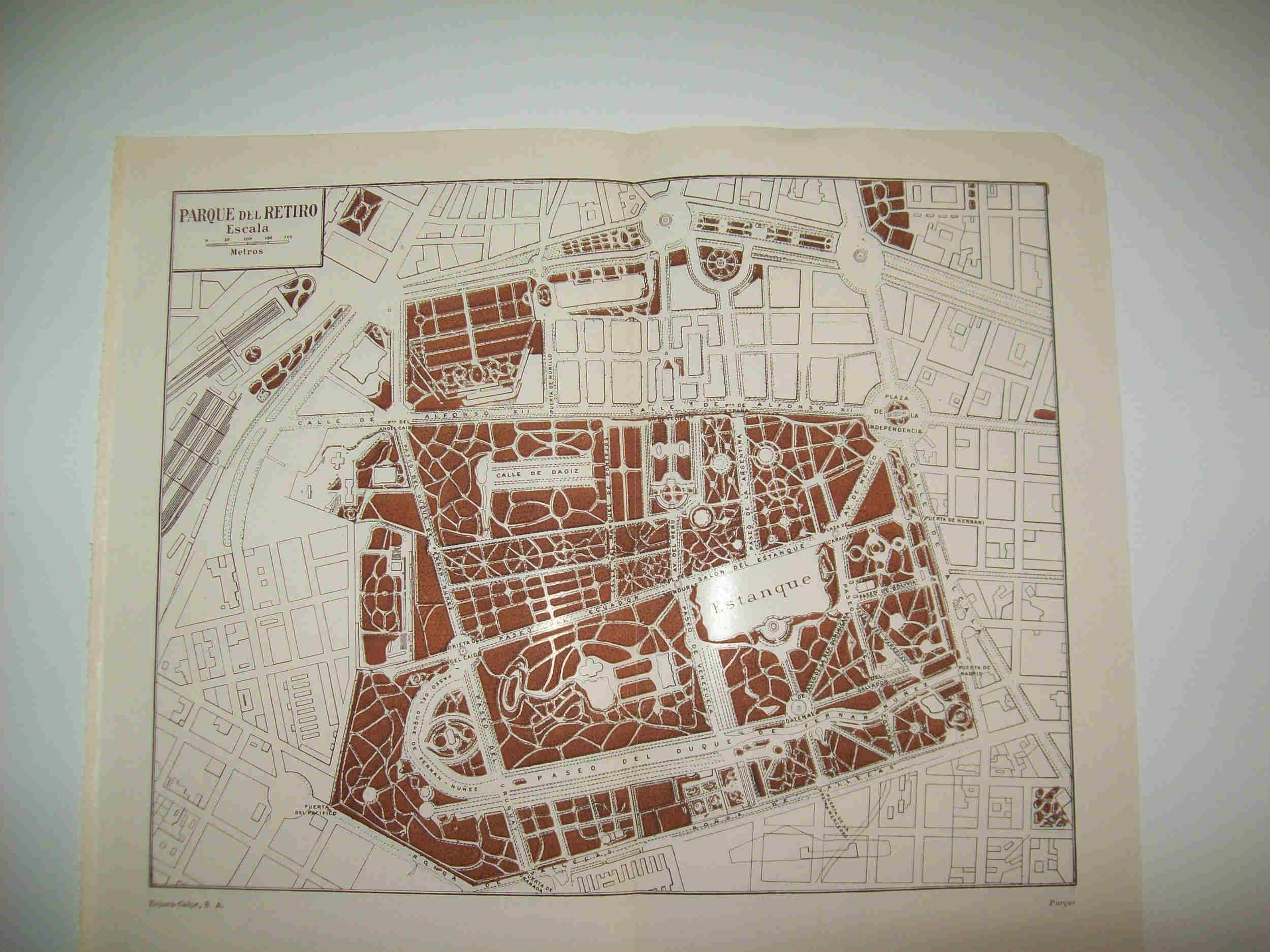 LAMINA ESPASA 23375: Plano del Parque del Retiro de Madrid