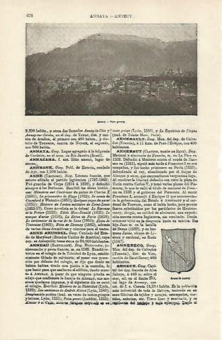 LAMINA ESPASA 23803: Vista y escudo de Annecy
