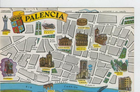 Postal 6631 : Plano ciudad y monumentos de Palencia
