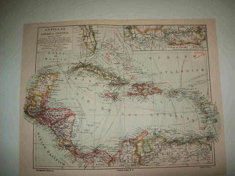 LAMINA ESPASA 23837: Mapa de las Antillas y America Central