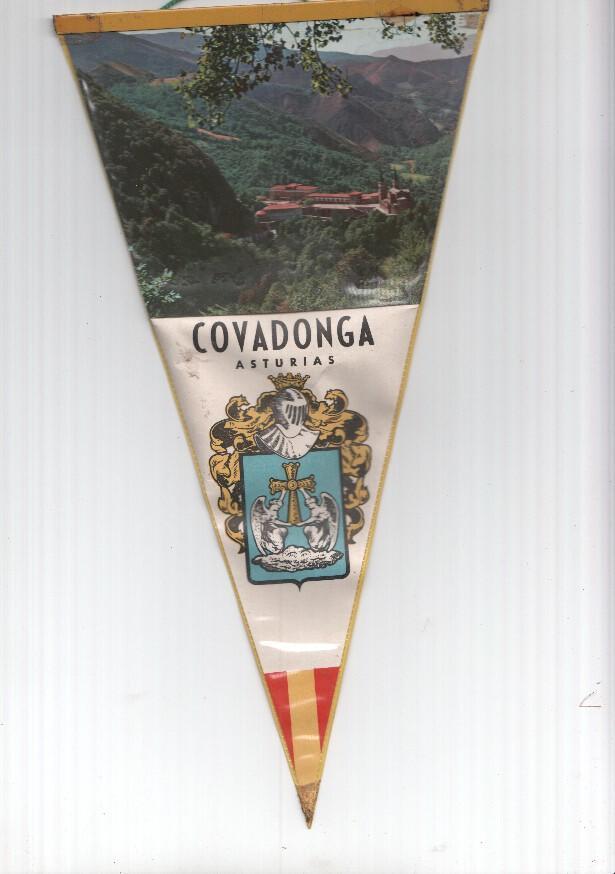 BANDERIN: COVADONGA, Asturias - Vista aerea del Santuario de Covadonga y escudo de la localidad