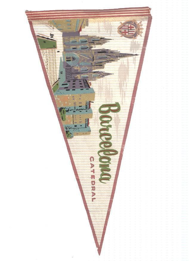 BANDERIN: BARCELONA - Ilustracion frontal de la CATEDRAL DE BARCELONA y escudo de la ciudad