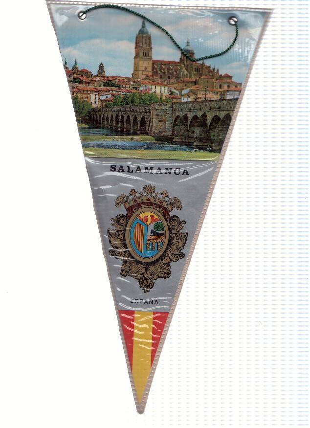 BANDERIN:SALAMANCA - Imagen de la localidad, el Puente Romano de Salamanca y escudo de la localidad