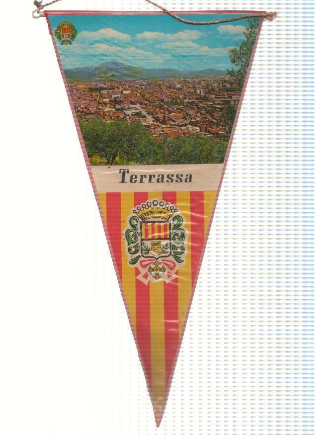 Banderin: TERRASSA, Barcelona - Imagen aerea de la localidad y escudo 