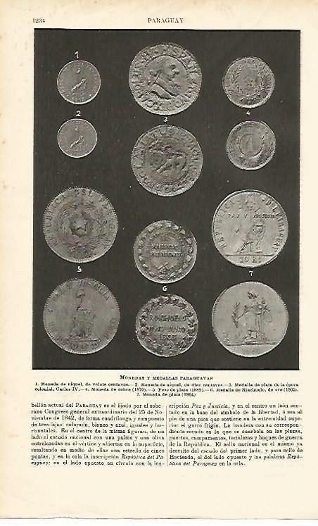 LAMINA ESPASA 1406: Monedas y medallas de Paraguay