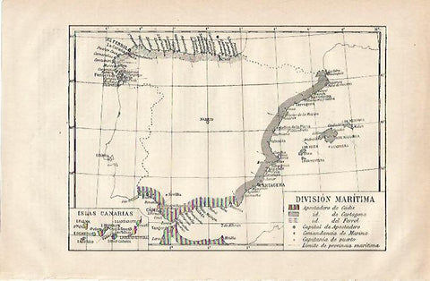 LAMINA ESPASA 19854: Mapa de la Division Maritima de España