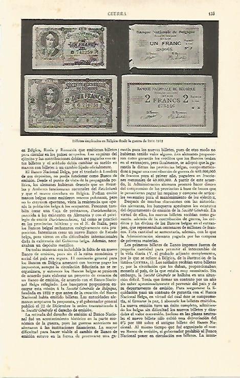 LAMINA ESPASA 21473: Billetes de Belgica desde la guerra de 1914-1918