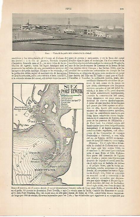 LAMINA ESPASA 22546: Mapa de Suez y Port Tewfik
