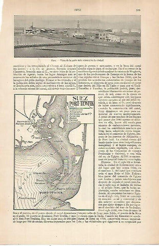 LAMINA ESPASA 22546: Mapa de Suez y Port Tewfik