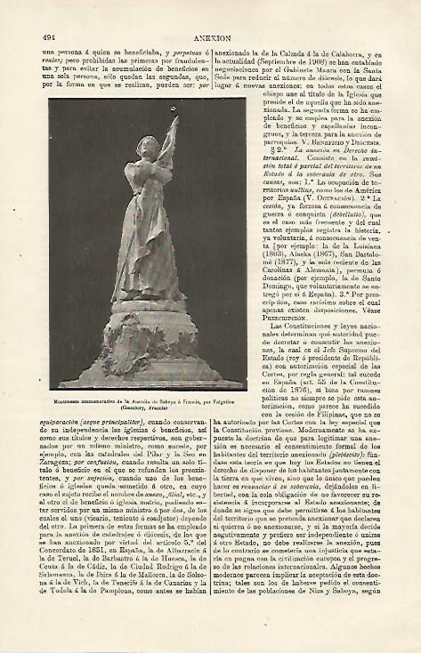 LAMINA ESPASA 23770: Monumento a la Anexion de Saboya a Francia por Falguiere