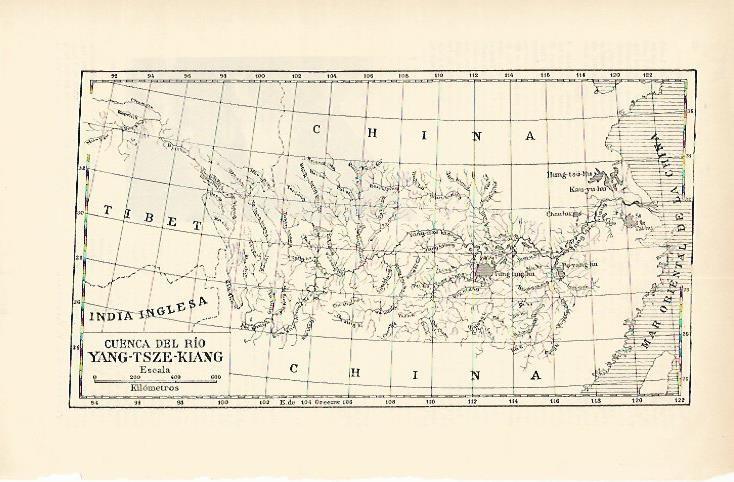 LAMINA ESPASA 1582: Mapa de la cuenca del rio Yang-Tsze-Kiang China