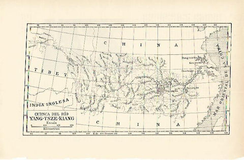 LAMINA ESPASA 1582: Mapa de la cuenca del rio Yang-Tsze-Kiang China