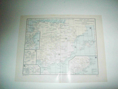 LAMINA ESPASA 15541: Mapa de las estaciones meteorologicas de España