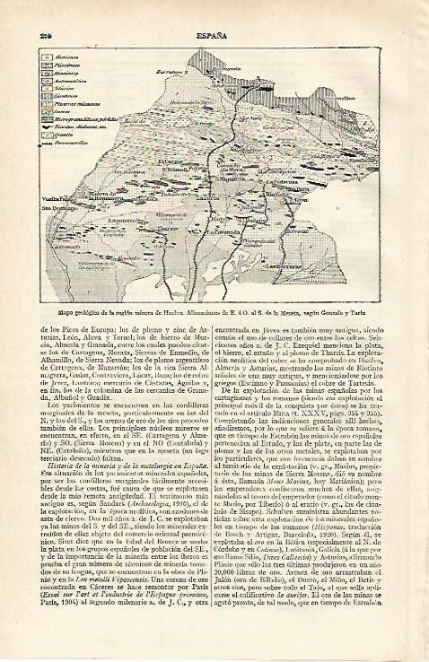 LAMINA ESPASA 15580: Mapa geologico de la region minera de Huelva
