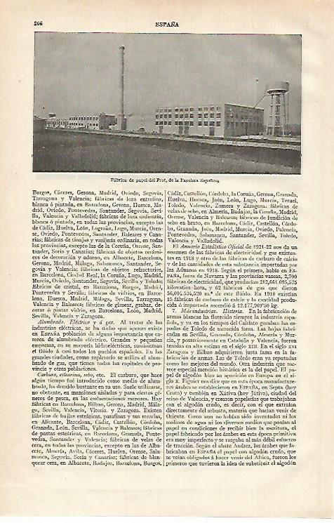 LAMINA ESPASA 15601: Fabrica de papel en El Prat Barcelona
