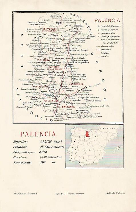 LAMINA ESPASA 1525: Mapa de la provincia de Palencia