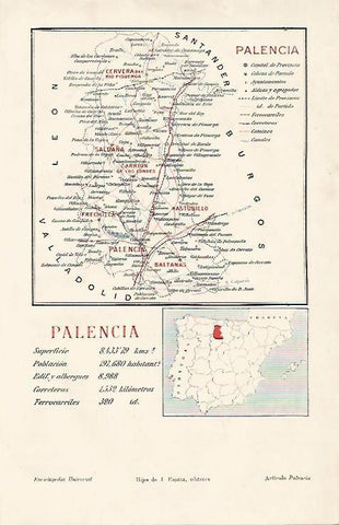 LAMINA ESPASA 1525: Mapa de la provincia de Palencia