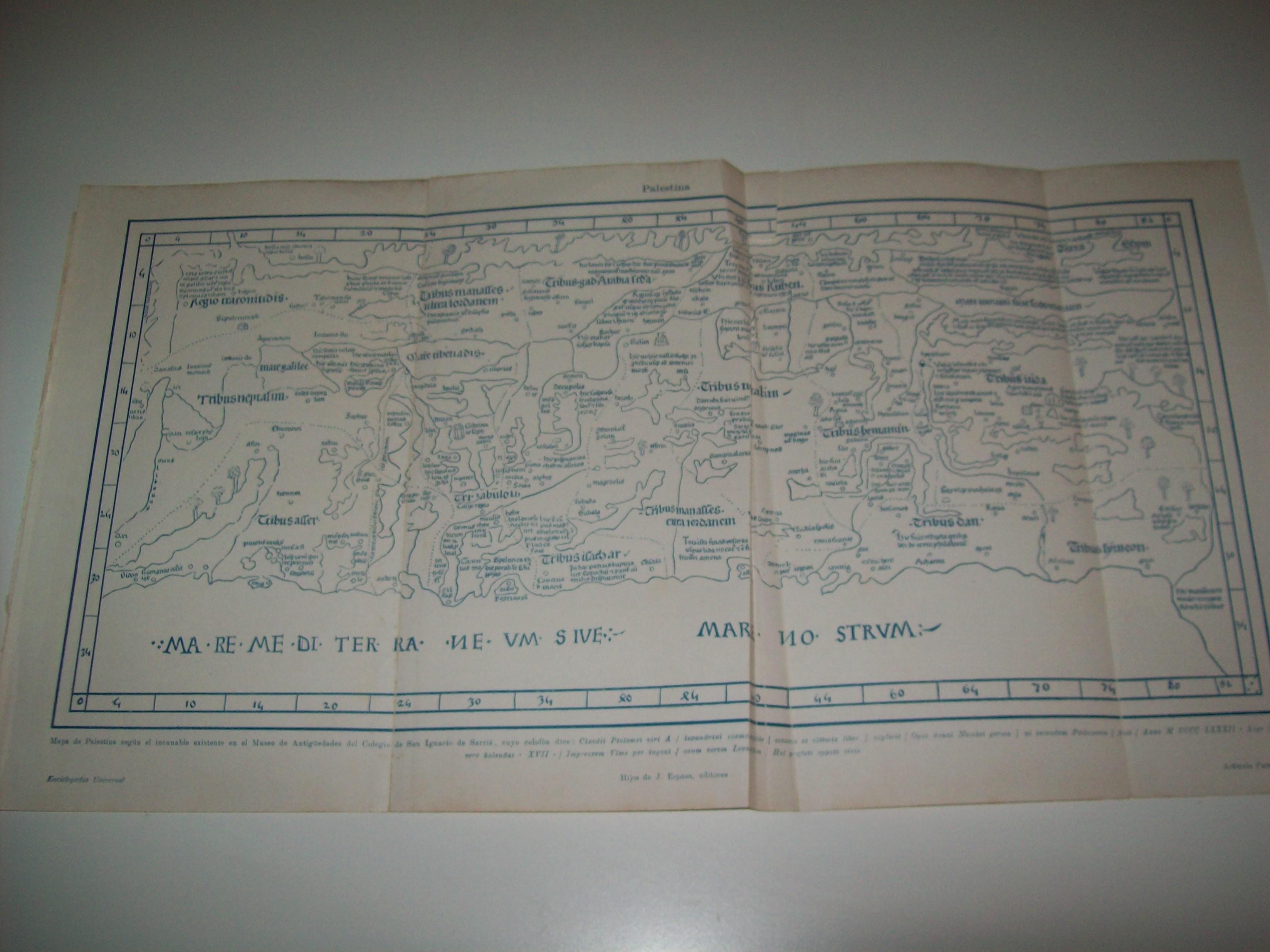 LAMINA ESPASA 1515: Mapa de Palesstina segun un incunable conservado en el Colegio de San Ignacio de Sarria