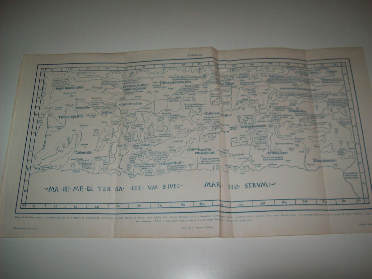 LAMINA ESPASA 1515: Mapa de Palesstina segun un incunable conservado en el Colegio de San Ignacio de Sarria