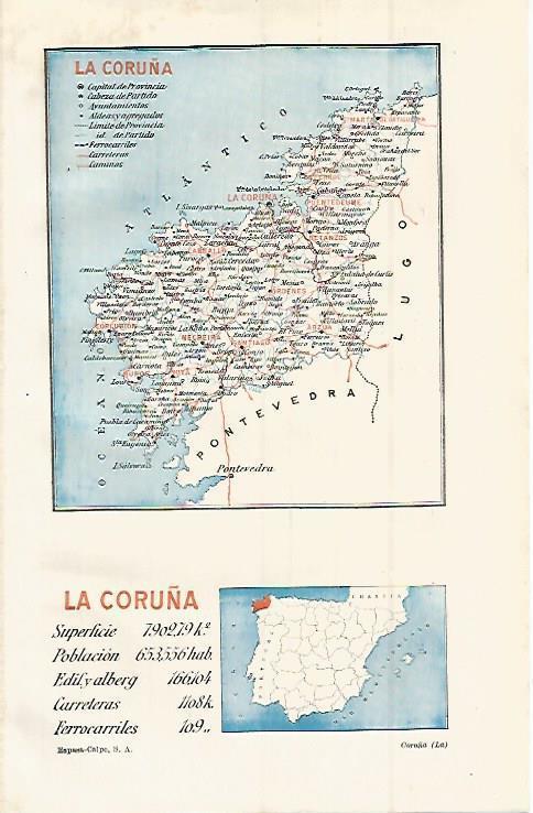LAMINA ESPASA 15083: Mapa de la provincia de La Coruña