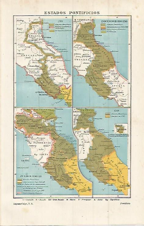 LAMINA ESPASA 15239: Mapa historico de los Estados Pontificios