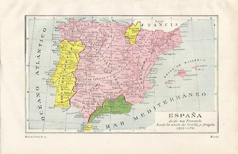 LAMINA ESPASA 15633: Mapa de España desde 1230-1479