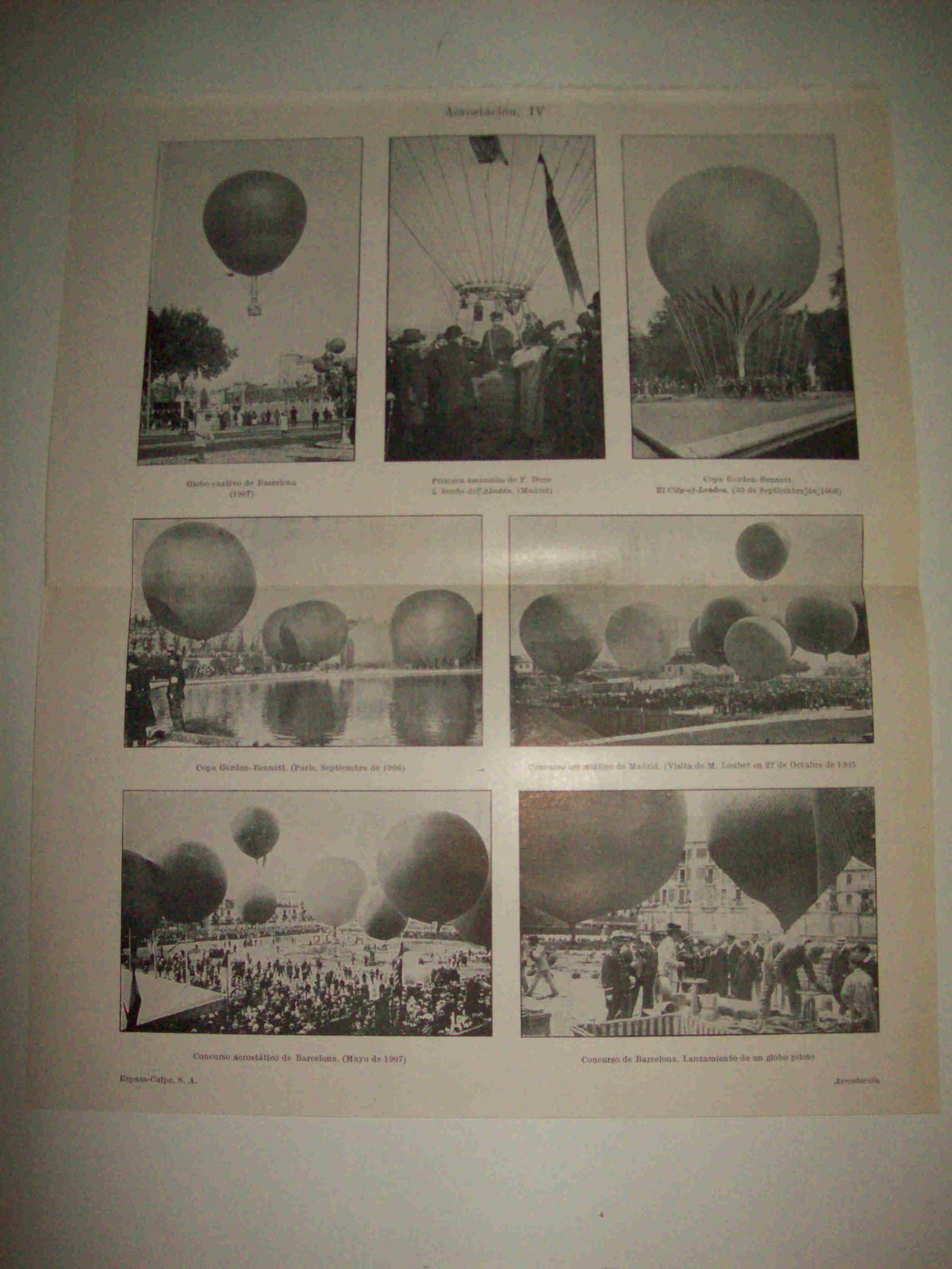 LAMINA ESPASA 15345: Concursos de globos en Paris Barcelona y Madrid