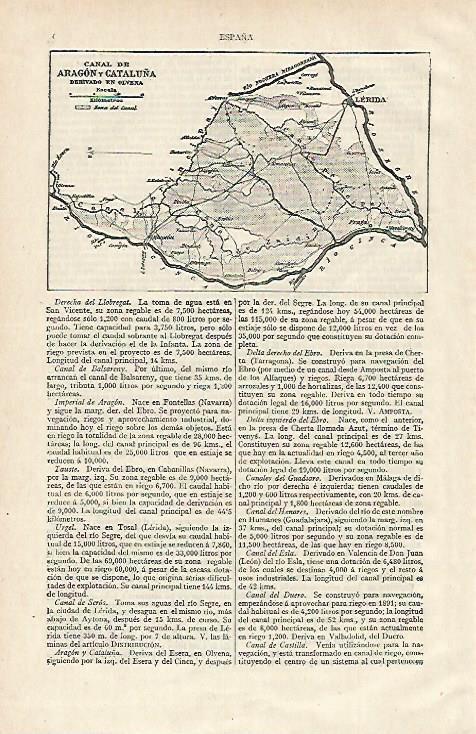 LAMINA ESPASA 15533: Canal de Aragon y Cataluña