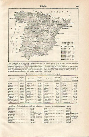 LAMINA ESPASA 15635: Mapa de la densidad de poblacion de España