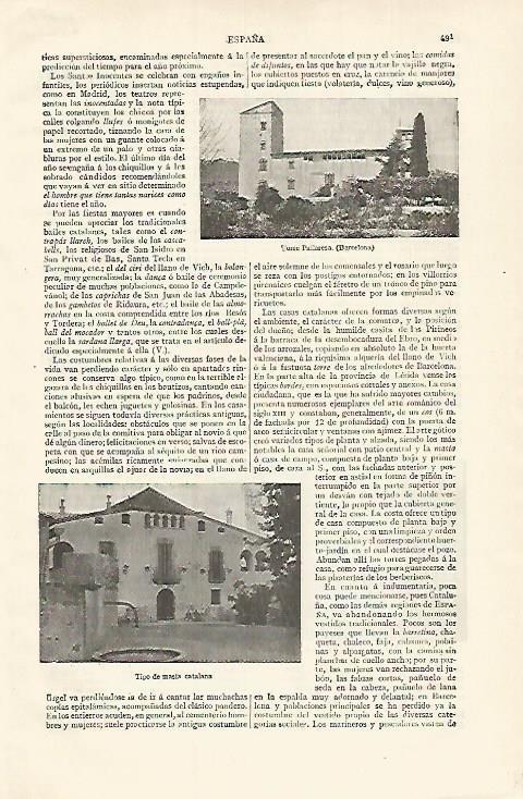 LAMINA ESPASA 15658:Torre Pallaresa en Barcelona y masia catalana 