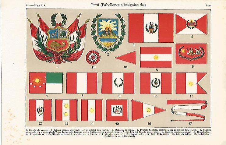 LAMINA ESPASA 15825: Pabellones e insignias de Peru