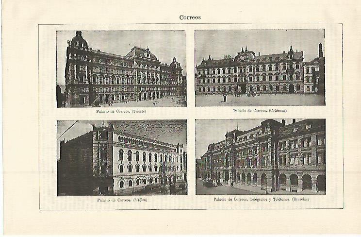 LAMINA ESPASA 15052: Palacio de Correos en Trieste Coblenza Mejico y Bruselas
