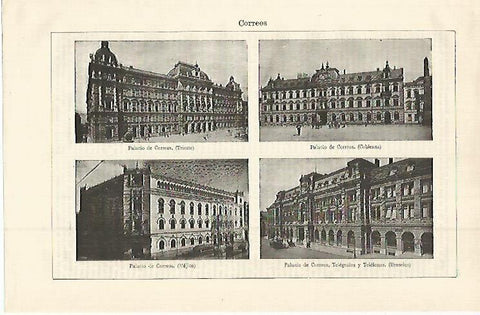 LAMINA ESPASA 15052: Palacio de Correos en Trieste Coblenza Mejico y Bruselas