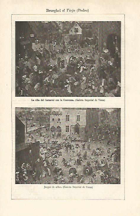 LAMINA ESPASA 25417: Juego de niños y La riña de Carnaval por Brueghel el Viejo