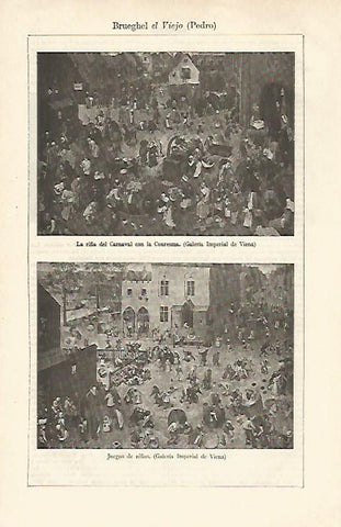 LAMINA ESPASA 25417: Juego de niños y La riña de Carnaval por Brueghel el Viejo