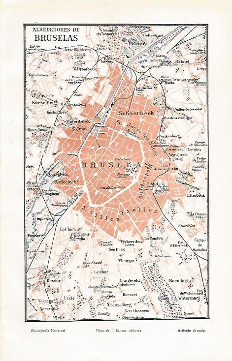 LAMINA ESPASA 25447: Mapa de los alrededores de Bruselas
